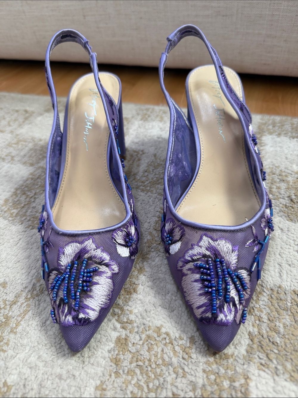 Betsey Johnson Lavender Embroidered Beaded Slingback Heels - Picture 3 of 5